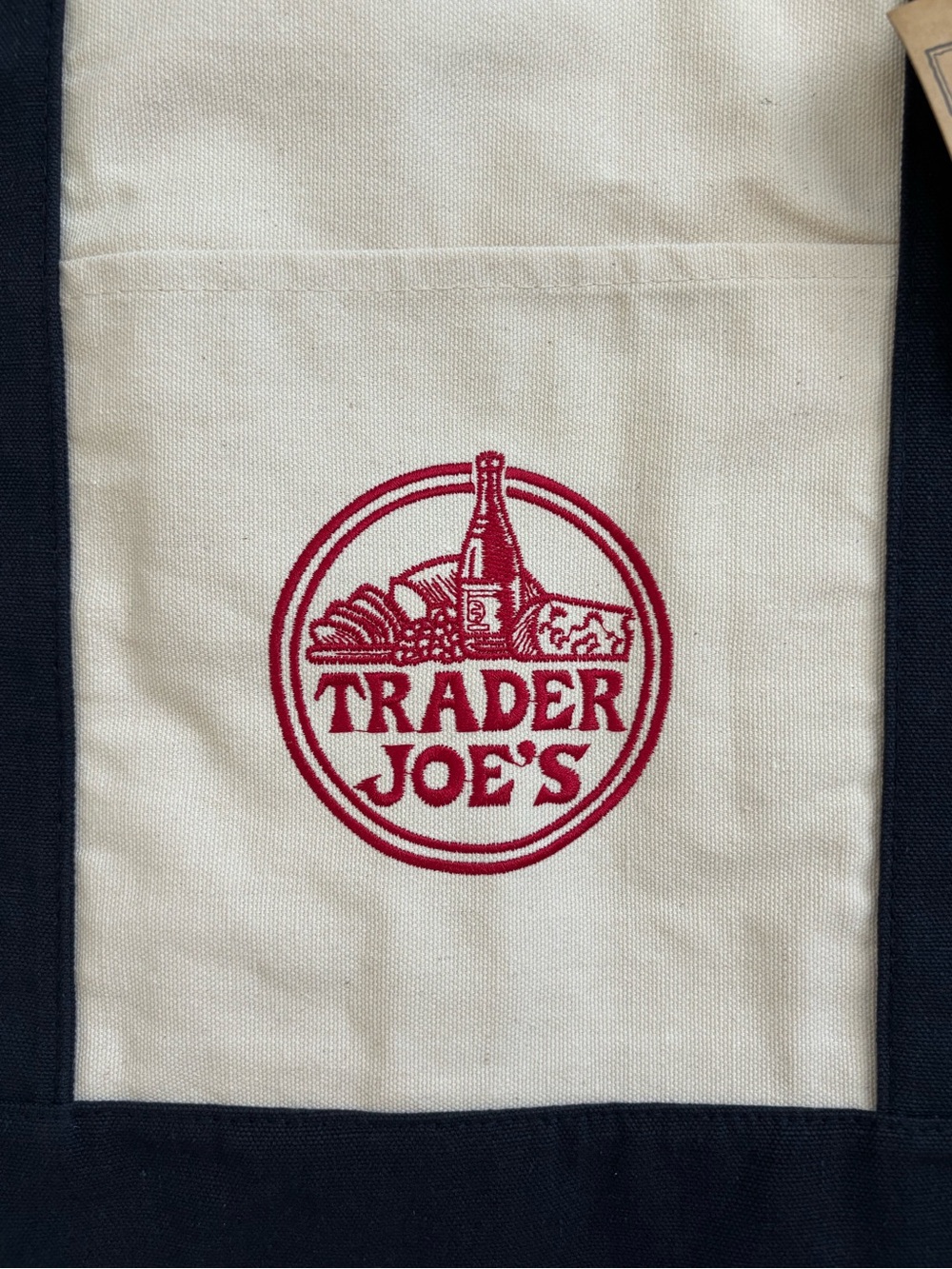 Trader Joe’s Large Canvas Tote Bag Cream and Navy Blue NWT - Picture 5 of 14